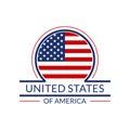 US flag icon. The United States of America circle logo or badge. American round banner. Vector illustration Royalty Free Stock Photo